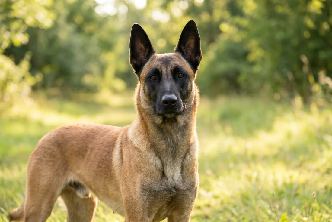 Pastor belga malinois, pelo corto leonado con máscara negra