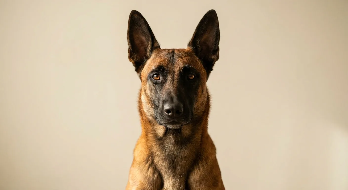 Retrato de un malinois belga mirando de frente, atento