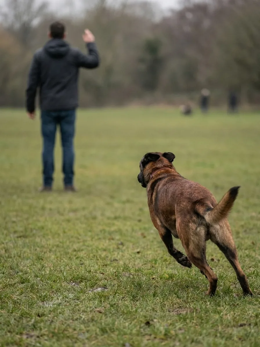 Perro que sale corriendo e ignora a su guía en un parque